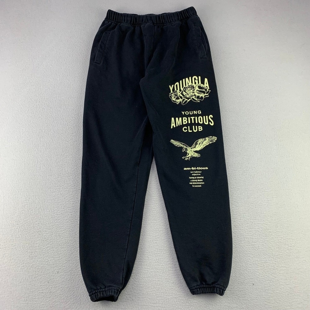 YoungLA Ambitious Club Sweatpants Womens Large Black Graphic Joggers Gymwear